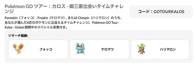 GO Tour：カロス地方の御三家に出会えるタイムチャレンジ